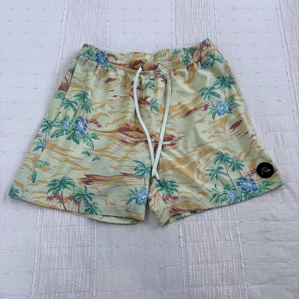 Quiksilver Board Shorts Mens L Yellow Tropical Palm Tree Swim Trunks